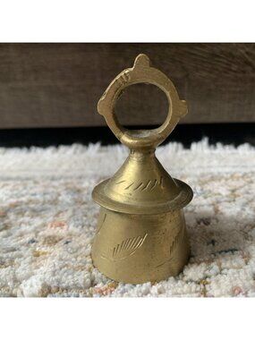 Small Vintage Decorative Etched Miniature Solid Brass Bell India